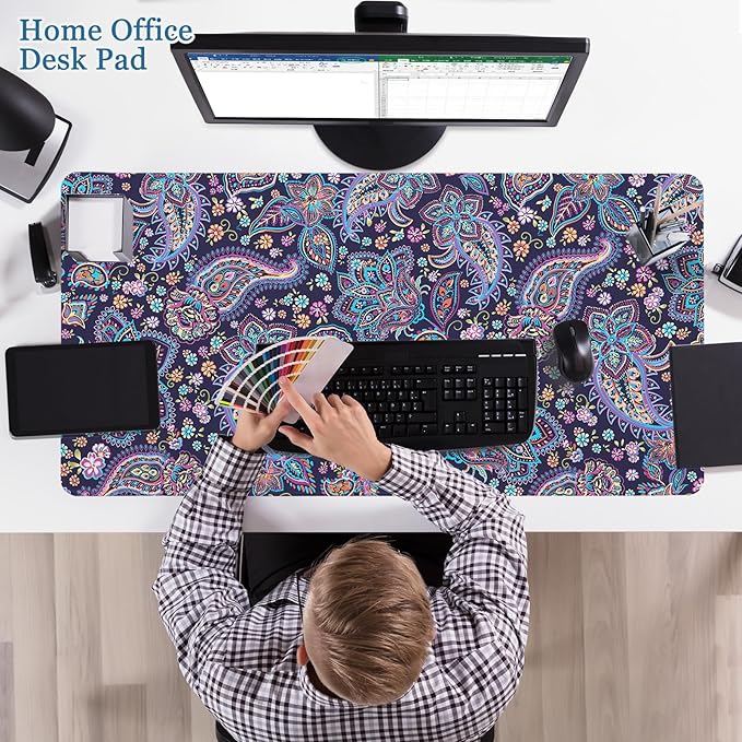 Mouse Pad Paisley Floral, Desk Mat for Desktop, Purple Flowers Desk Pad Extended XXL Large Gaming Mouse pad Anti-Slip with Stitched Edges Waterproof Computer Laptop Keyboard Desk Mat for Women Girls