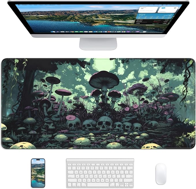 XL Gaming Mouse Pad, 31.5x15.7'' Large Desk Mat with Anti-Slip Rubber Base & Stitched Edges for Gaming, Office, Home, Gloomy Cemetery