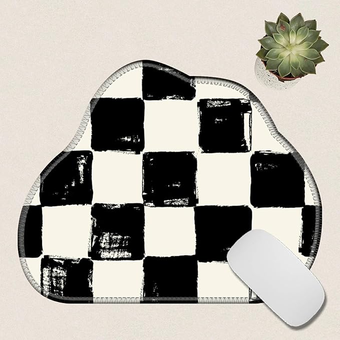 Cute Mouse Pad Plus 1 Coaster, Small Gaming Mouse Mat 11.8 x 9.45 inches, Travel Mouse Pads with Durable Stitched Edges Non-Slip Base, Black White Checkered Decor Mousepad for Office Home