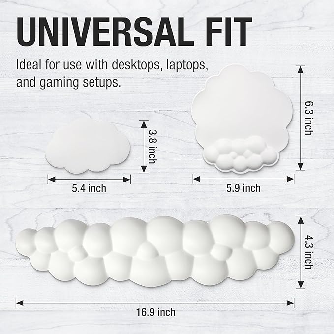 Premium Quality Cloud Wrist Rest Keyboard & Mouse Pad Set – Ergonomic Memory Foam Desk Accessories with Wrist Support for Office & Gaming – White Lether