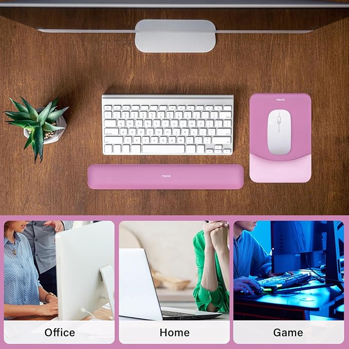 MOSISO Wrist Rest Support for Mouse Pad&Keyboard Set, Rectangular Ergonomic Mousepad Non-Slip Base Home/Office Easy Typing Pad with Neoprene Cloth&Raised Silicone Lining, Rose Red