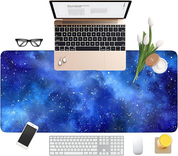 Starry Sky Extended Gaming Mouse Pad 35.4x15.7Inch Large Desk Mat Anti-Slip Rubber Base & Durable Stitched Edges for Gamers Smooth Mouse Writing Surface for Desk Office/Home