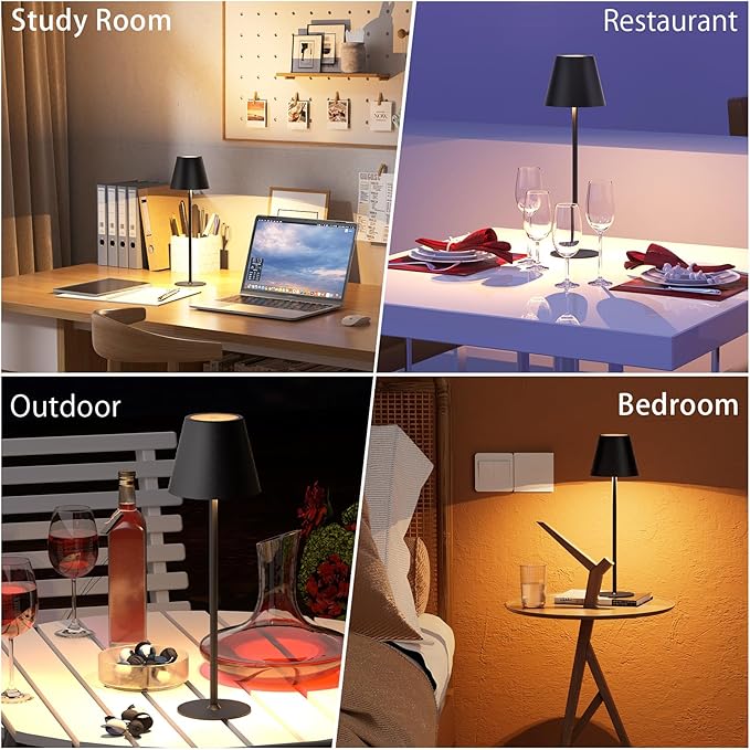 ORALUCE Cordless Table Lamp Rechargeable, Battery Operated LED Desk Lamp with USB Type-C Charging Port, 3 Color Stepless Dimming LED Lamp for Bedroom/Restaurant/Party/Coffee Shop/Camping/Bars, 1 Pack