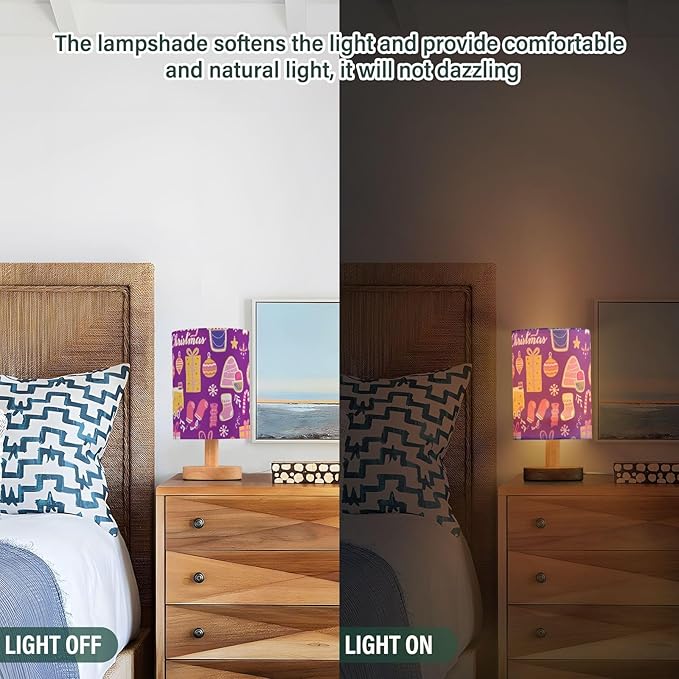 Christmas Cartoon LED Table Lamp, Bedside Lamp with Linen Lampshade, Flicker-Free Eye Care USB Plug in Nightstand Lamp, for Bedroom and Office