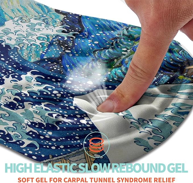 Ergonomic Mouse Pad Wrist Support with Memory Foam Massage Bulge, Carpal Tunnel Mousepad Wrist Rest for Mouse(12x8 inch, Wave Starry)
