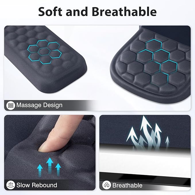 EYROZILL 3 in 1 Ergonomic Mousepad with Wrist Rest, Gaming Keyboard Mouse Pad with Wrist Support Non-Slip Base Massage Design (Black/Grey)