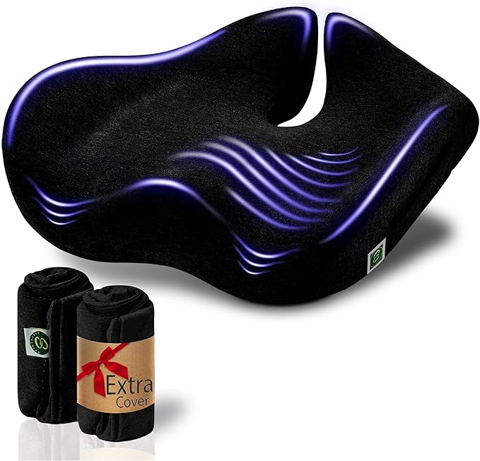 X Large Seat Cushions for Office Chairs, Car & Truck. Gaming Chair Seat Cushion and Sciatica Support Pillow for Back Comfort. Orthopedic Coccyx Cushion for Tailbone Support (Original Black)