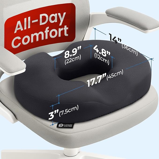 5 STARS UNITED Donut Pillow Coccyx Seat Cushion – Large Floor Cushion for Ergonomic Support – Coccyx, Prostate, Pelvic Floor, Pressure Relief, Pregnancy, Postpartum Recovery, Arctic Black