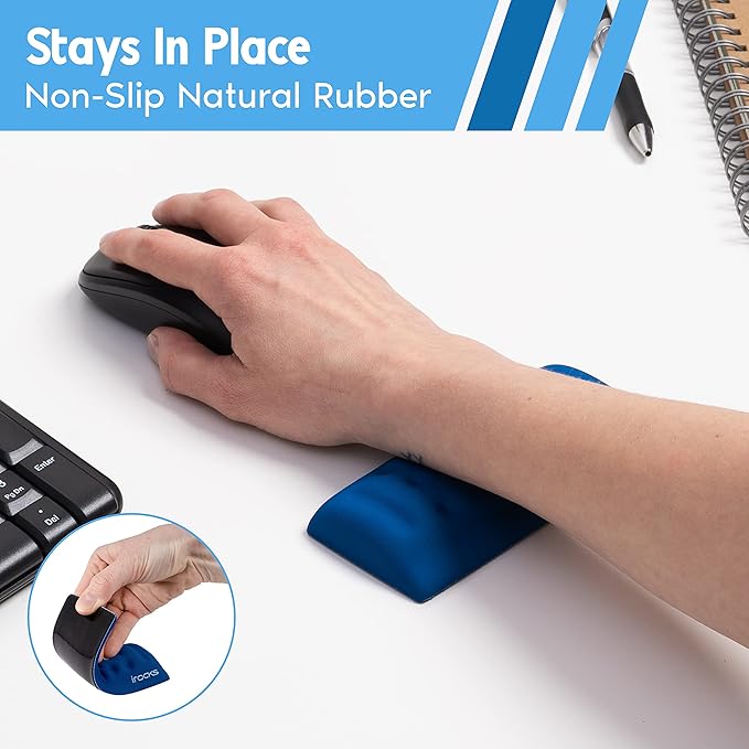 i-Rocks Memory Foam Mouse Wrist Rest - Pain-Reducing Wrist Rest for Mouse - Non-Slip Rubber Base Wrist Rest - Cooling Mouse Wrist Support for Long Hours of Work, Studying, Gaming