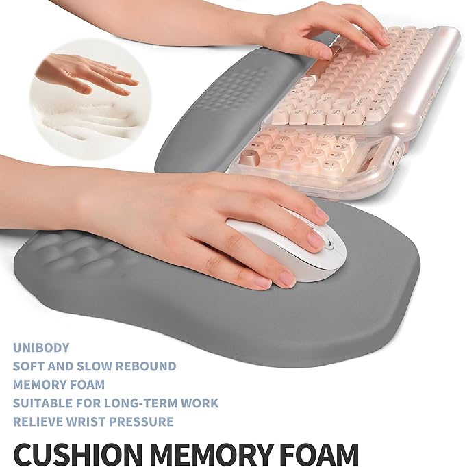 2-in-1 Ergonomic Set, Wave Keyboard Wrist Rest and Massage Slope Mouse Pad Wrist Support, Rebound Memory Foam for Ergonomic Comfort (Dark Grey)