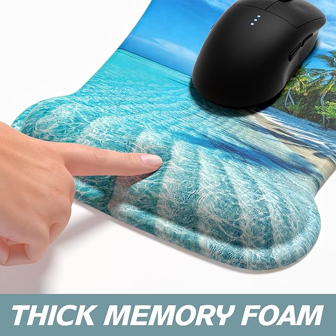 ITNRSIIET Mouse Pad Wrist Support Keyboard Wrist Rest Pad Ergonomic Mousepad Non-Slip Memory Foam Keyboard Pad Easy Typing Pain Relief Perfect for PC Laptop Gaming Office, Blue Sea Blue Sky