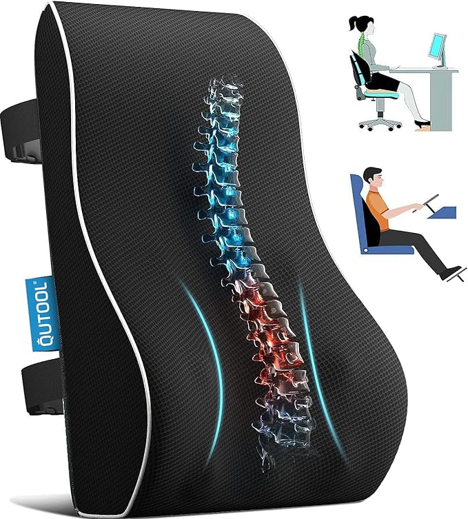 Lumbar Support Pillow for Office Chair, Office Home Essentials, Gifts for Mom, Dad, Back Support Pillow for Car, Chair Cushions, Improve Posture & Back Comfort, Mesh Cover Double Adjustable Straps