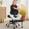Ergonomic Criss Cross Legged Office Chair, ADHD Chair, Wide Height Adjustable Seat 360° Swivel Footstool with Wheels, Teddy Fabric Meditation Kneeling Chair, for The Restless Home Workers,Black