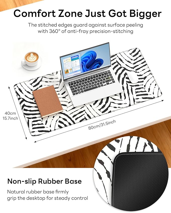 XL Gaming Mouse Pad, 31.5x15.7'' Large Desk Mat with Anti-Slip Rubber Base & Stitched Edges for Gaming, Office, Home, Tiger Stripes
