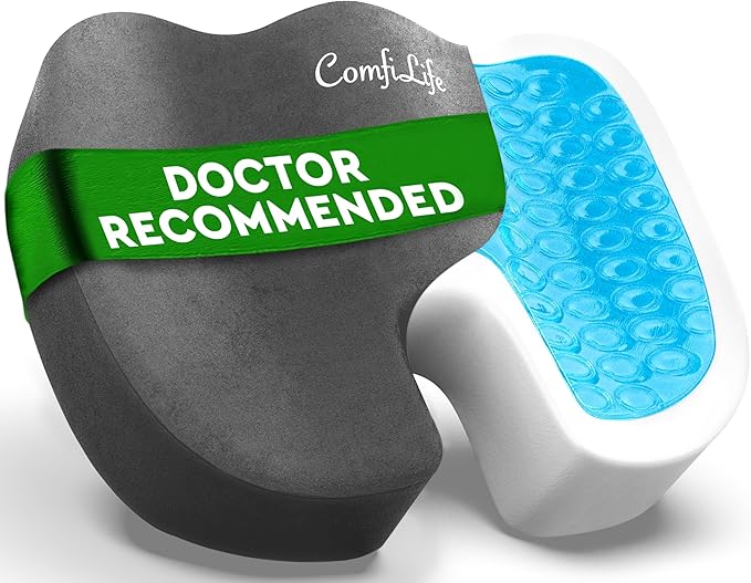 ComfiLife Premium Gel & Memory Foam Seat Cushion – Doctor Recommended Office Chair Cushion, Car Seat Cushion – Ergonomic Coccyx & Back Support Cushion for Office Desk (Charcoal)