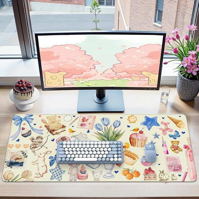 iCasso Extra Large Mouse Pad, Desk Pad Mat,Office Matt for Desktop Protector, Anti-Slip XXL Big Mousepad with Stitched Edges for Laptop Computer Keyboard (Yellow)