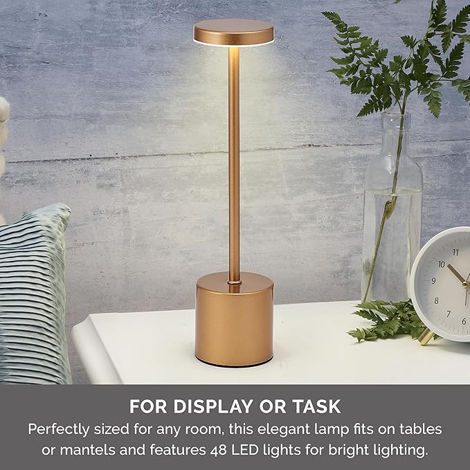 Elements 13-Inch Rechargeable LED Desk Lamp - Metal Construction with Touch Control, 3 Light Colors, Stepless Dimming, 1200mAh Battery, USB-C Charging, Perfect for Home Office and Table Lighting