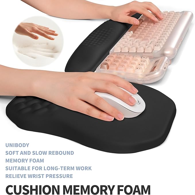 2-in-1 Ergonomic Set, Wave Keyboard Wrist Rest and Massage Slope Mouse Pad Wrist Support, Rebound Memory Foam for Ergonomic Wrist Support (Black)