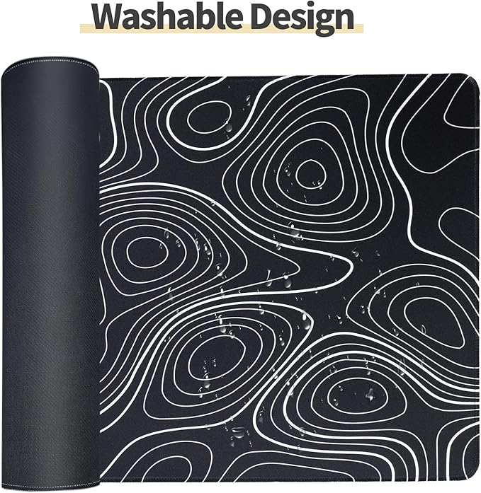 Bloss Large Gaming Mouse Pad Desk Mat, Mousepads with Anti-Slip Rubber Base, Extended Desk Pad, Mouse Mat-Black and White Topography (31.5 x 15.7 Inches, 2MM)