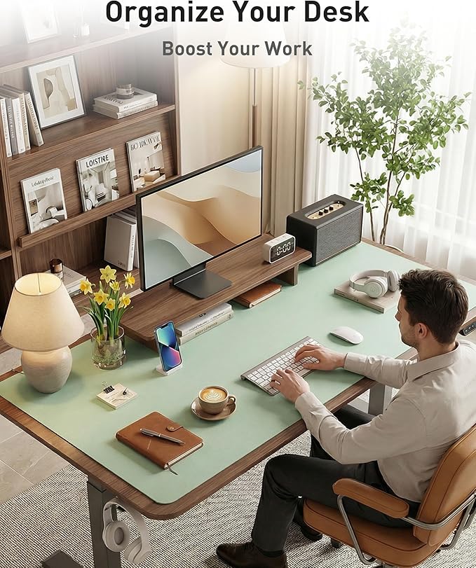 Aothia Faux Leather Desk Mat - Large Mouse Pad, Non-Slip PU Leather Blotter, Waterproof Writing Surface for Office and Home (Aqua, 42" x 17")