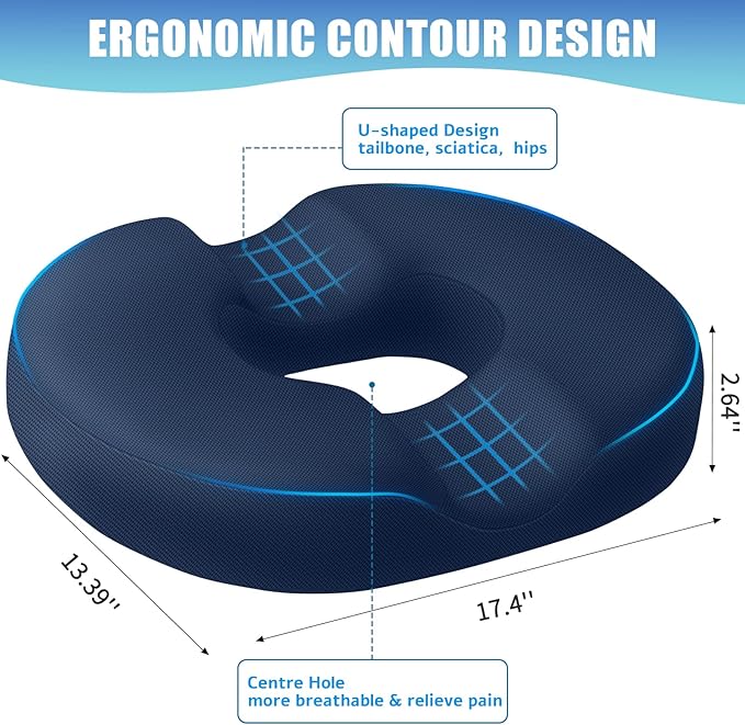 BlissTrends Donut Pillow Seat Cushion,Donut Chair Cushions for Postpartum Pregnancy & Hemorrhoids,Tailbone Pain Relief Cushion,Memory Foam Lifting Cushions for Office&Home Chairs (Blue)