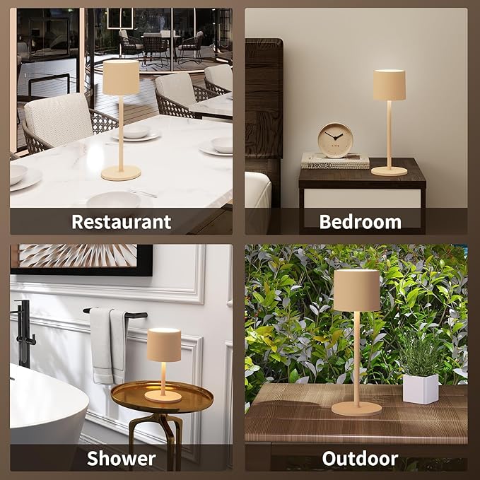 Cordless Table Lamp, Portable LED Desk Lamps, 4400mAh Battery Powered Wireless Table Light, 3 Color Stepless Dimming Up,for Restaurant, Bedroom, Outdoor Camping, Night Light (Sand)