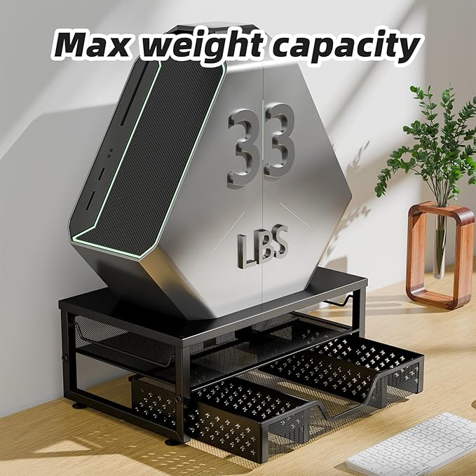 Simple Trending Desk Organizer and Accessories, 2-Tier Computer Monitor Stand Riser with Drawer for Office Supplies, Black