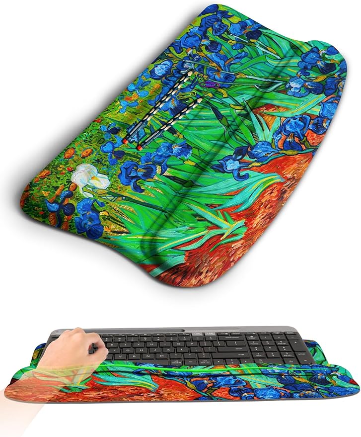 Ergonomic Wave Wrist Rest with Keyboard Stand, Cushioned Palm Rest, Comfortable Integrated Memory Foam for Natural Typing and Relieve Wrist Pain, Van Gogh Iris Flower