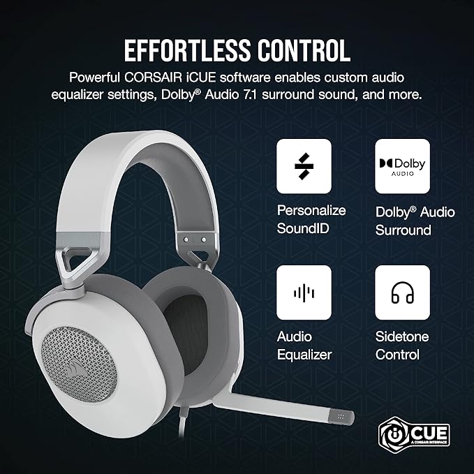 Corsair HS65 Surround Multiplatform Wired Gaming Headset – Dolby Atmos – SonarWorks SoundID – iCUE Compatible – PC, Mac, PS5, PS4, Xbox, Nintendo Switch, Mobile – White