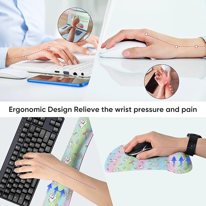 RICHEN Mouse Pad and Keyboard Wrist Rest, 3-in-1 Computer Mousepad and Coaster Set, Non-Slip Keyboard Wrist Rest and Mouse Pad Set Ergonomic Design (Dogs)