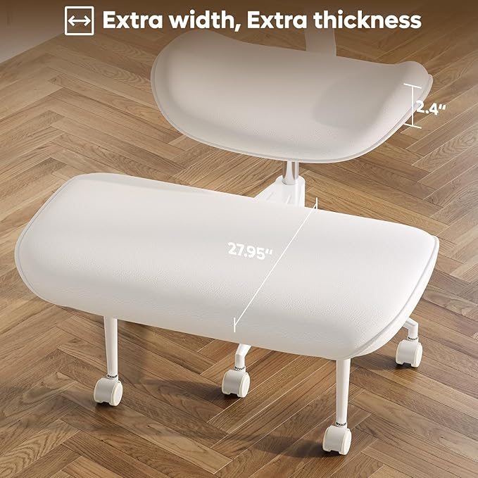 Upgraded Cross Legged Office Chair with Wheels, ADHD Chair for Adults, Wider Height Adjustable Backrest and Seat, Meditation Chair, Ergonomic & Yoga Office Chair, PU Leather, Beige, White