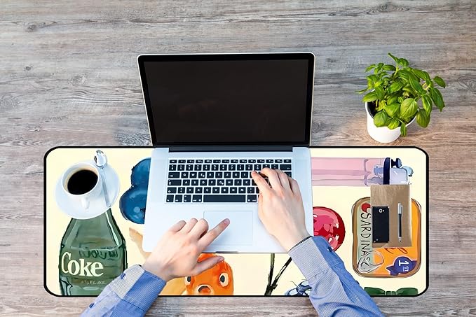 Cute Vibrant Deskpad, Patterned Collage Desktop Mouse Pad XXL, Beige Large Gaming Keyboard Pad,Funny Extra Large Desk Mat, Laptop pad, Home Office Desk Decor Aesthetic for Women 31.5"X15.7"