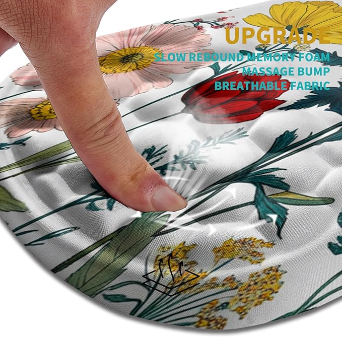Hokafenle Ergonomic Mouse Pad Wrist Support, Wrist Rest Mousepad for Carpal Tunnel with Integrated Memory Foam Slope Massage Bulge (11.8x7.9 inch,Flowers and Ladybugs)