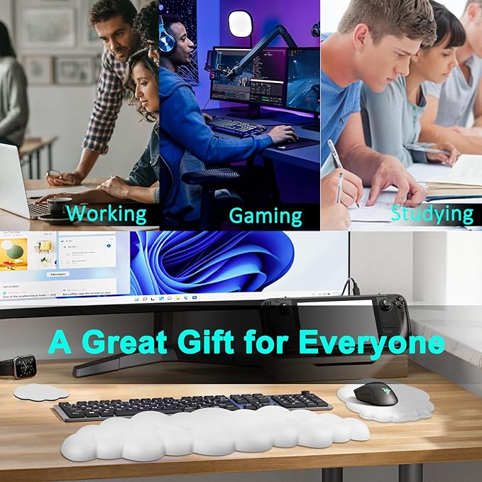 Cloud Keyboard and Mouse Wrist Rest Pad for Computer Arm- Ergonomic Wrist Support Mousepad with Non-Slip PU Base for Office, Gaming, and Home Use Anti-Fatigue(White)