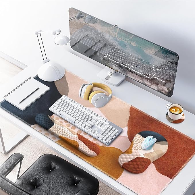 Large Desk Matt for Desktop, Boho Desk Mat Set, Carpal Tunnel Keyboard and Mouse Pad, Desk Mat for Keyboard and Mouse, XL Computer Mouse Pad for Desktop Laptop, Color Block Orange