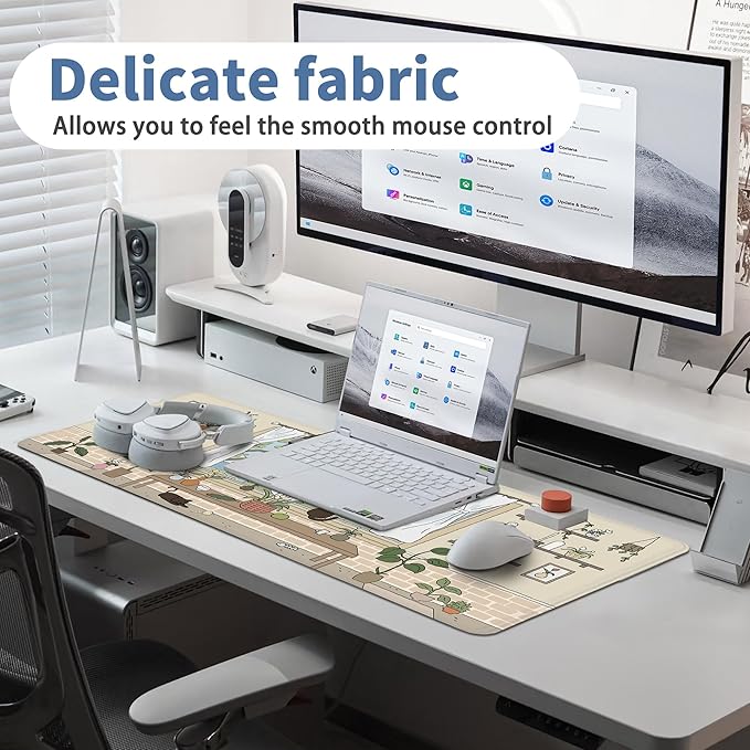 Kawaii Cat Mouse Pad Large Desk Mat Extended Keyboard Mouse Pad Cute Mousepad with Non-Slip Base and Stitched Edge Cat Mouse Mat Desk Pad 31.5 x 11.8 in Mouse Pads for Desk Decor Home Office Gaming