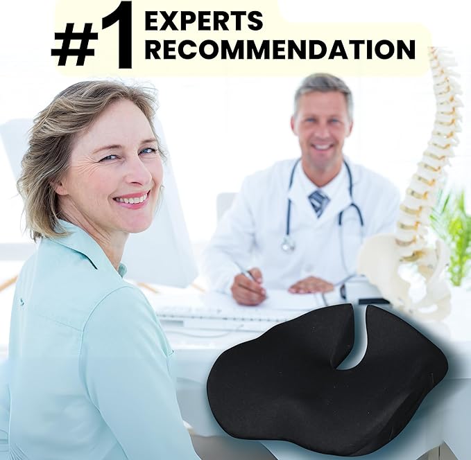 X Large Seat Cushions for Office Chairs, Car & Truck. Gaming Chair Seat Cushion and Sciatica Support Pillow for Back Comfort. Orthopedic Coccyx Cushion for Tailbone Support (Original Black)