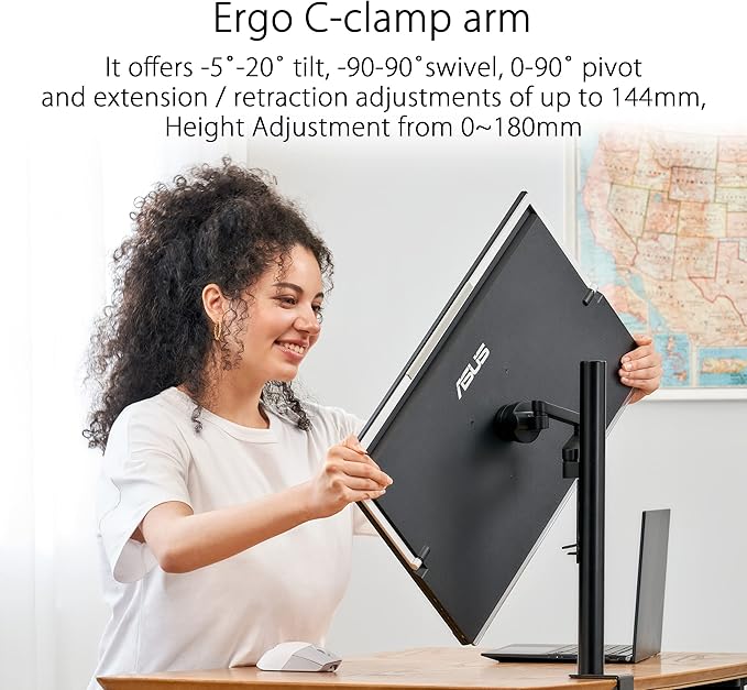 ASUS ZenScreen 24” (23.8” viewable) 1080P Portable USB-C Monitor (MB249C) - FHD, IPS, Eye Care, Speakers, Multi-Stand Design, Kickstand, C-clamp Arm, Partition Hook, Carrying Handle, WFH Monitor