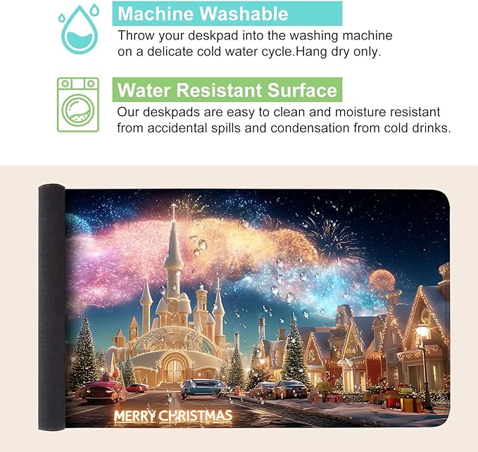 Desk Mat, XXL Extended Gaming Pad for Desktop, 35x16 Inches Magical Castle Fairytale Scene, Large Non-Slip Vegan Leather Keyboard Mouse Mat for Home Office
