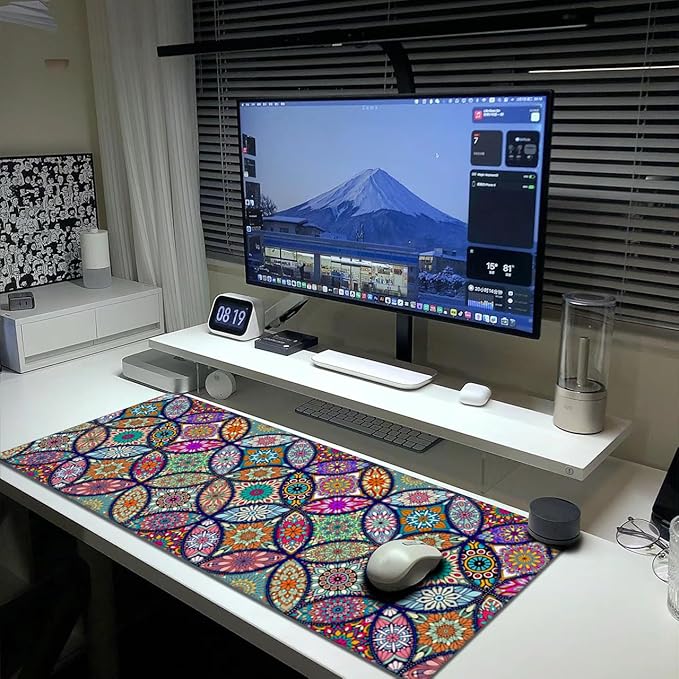 Colorful Mandala Mouse Pad Extended Large Gaming Mousepad XL Big Long Oversized Desk Mat Stitched Edges 31.5 X 11.8 Inch for Home Office