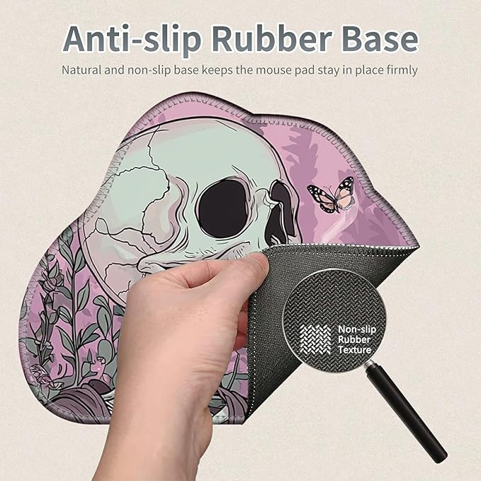 Cute Mouse Pad Plus 1 Coaster, Small Gaming Mouse Mat 11.8 x 9.45 inches, Travel Mouse Pads with Durable Stitched Edges Non-Slip Base, Skull Coffee Pink Decor Mousepad for Office Home