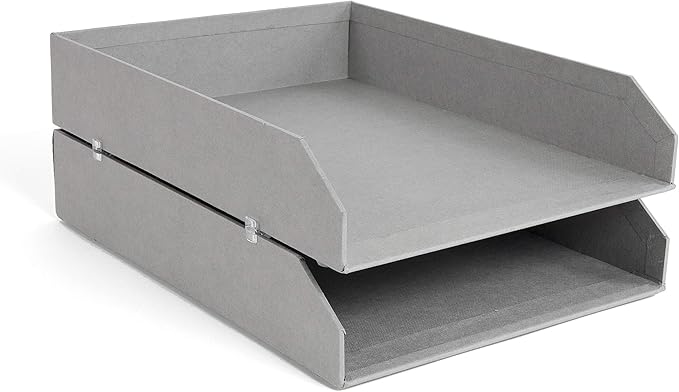 Bigso Hakan Letter Trays - Stackable Paper Tray Organizer with Stable Rubber Feet for A4 or Letter Size Documents - 9.1 in x 12.2 in x 2.4 in - Pack of 2 - Grey