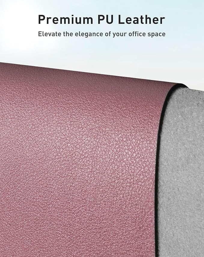 Aothia Faux Leather Desk Mat - Large Mouse Pad, Non-Slip PU Leather Blotter, Waterproof Writing Surface for Office and Home (Dark Pink, 42" x 17")