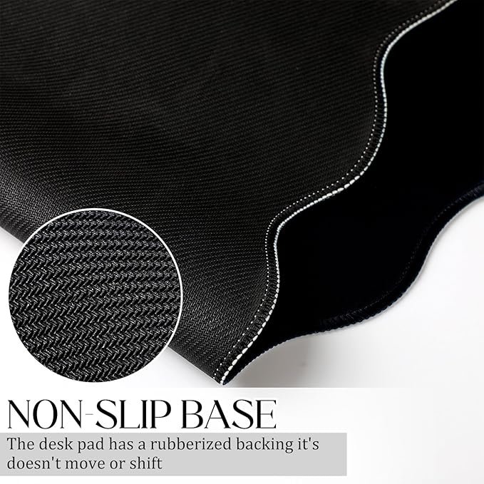 Scalloped Desk Mat Large Scalloped Piping Cute Desk Mat Aesthetic Preppy Table Pad Large Nonslip Pad with Edge Stitching Waterproof Gaming(Black,23.62 x 13.78 Inches)