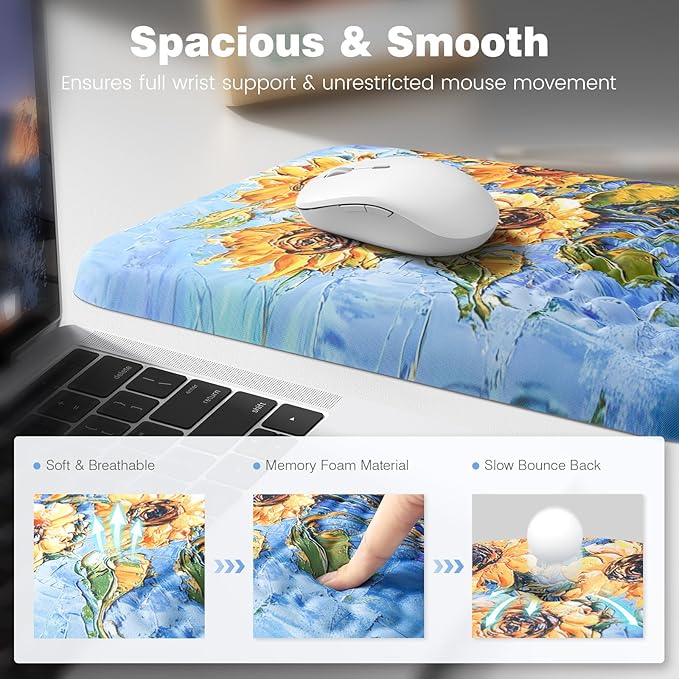 Ospelelf Mouse Pad with Wrist Rest Ergonomic Comfortable Wrist Support Mousepad for Computer Sunflower