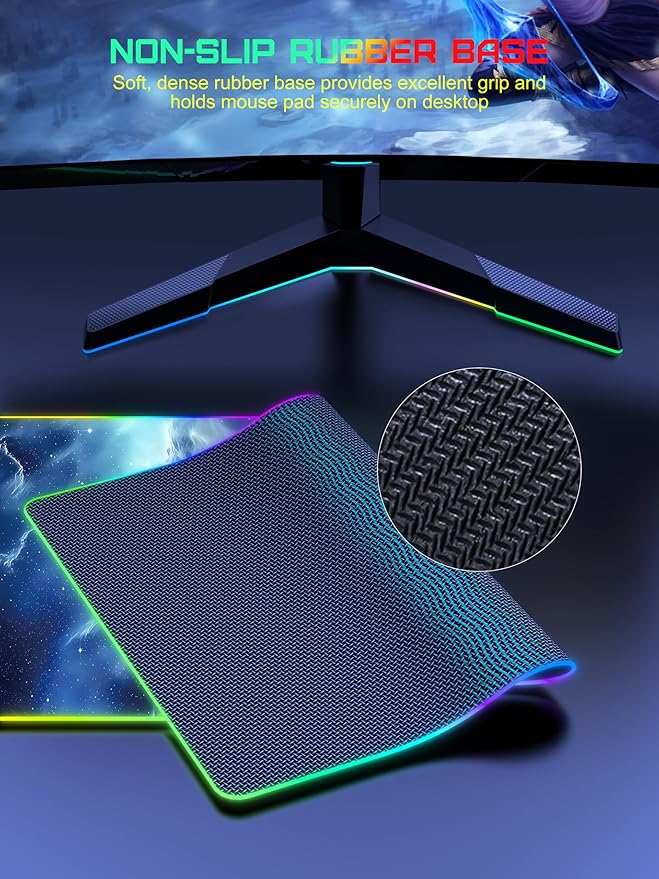 Wireless Charging Mouse Pad, RGB Gaming Mousepad Home Office Desk Pad, 31.5” x 15.8” XXL Large Desk Mat, Waterproof Keyboard Pad, Blue Nebula(Includes 20W PD Power Adapter & 6.56ft Woven Cable)