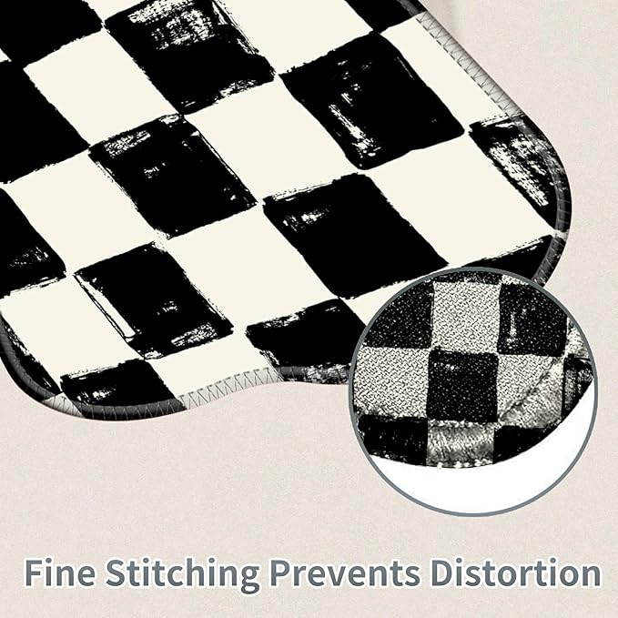 Cute Mouse Pad Plus 1 Coaster, Small Gaming Mouse Mat 11.8 x 9.45 inches, Travel Mouse Pads with Durable Stitched Edges Non-Slip Base, Black White Checkered Decor Mousepad for Office Home