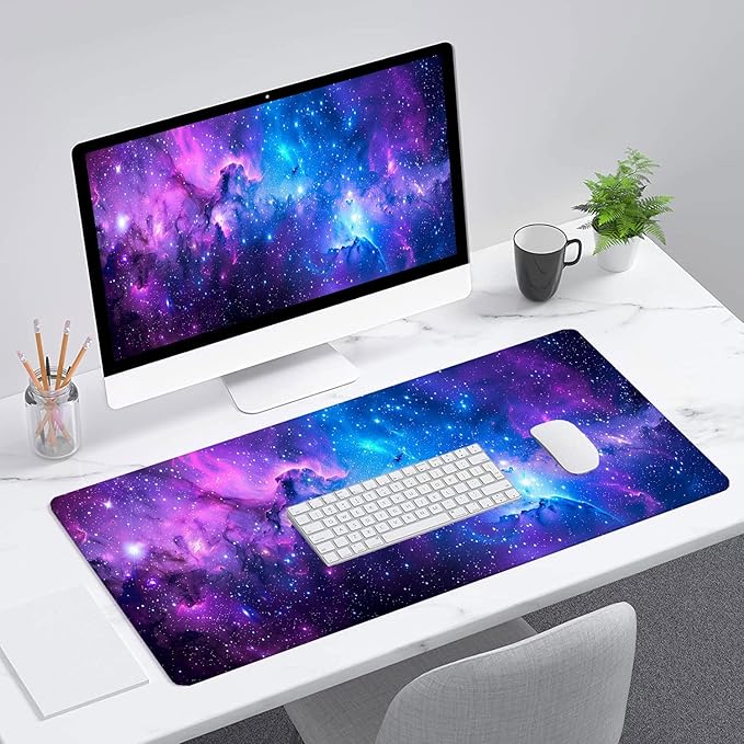 Purple Galaxy Desk Mat Space Nebula Universe XL Mouse Pad Large Mousepad Extended Laptop Keyboard Mat Gaming Desk Pad Mouse Mat 31.5"x11.8" Office Computer Keyboard Laptop Home