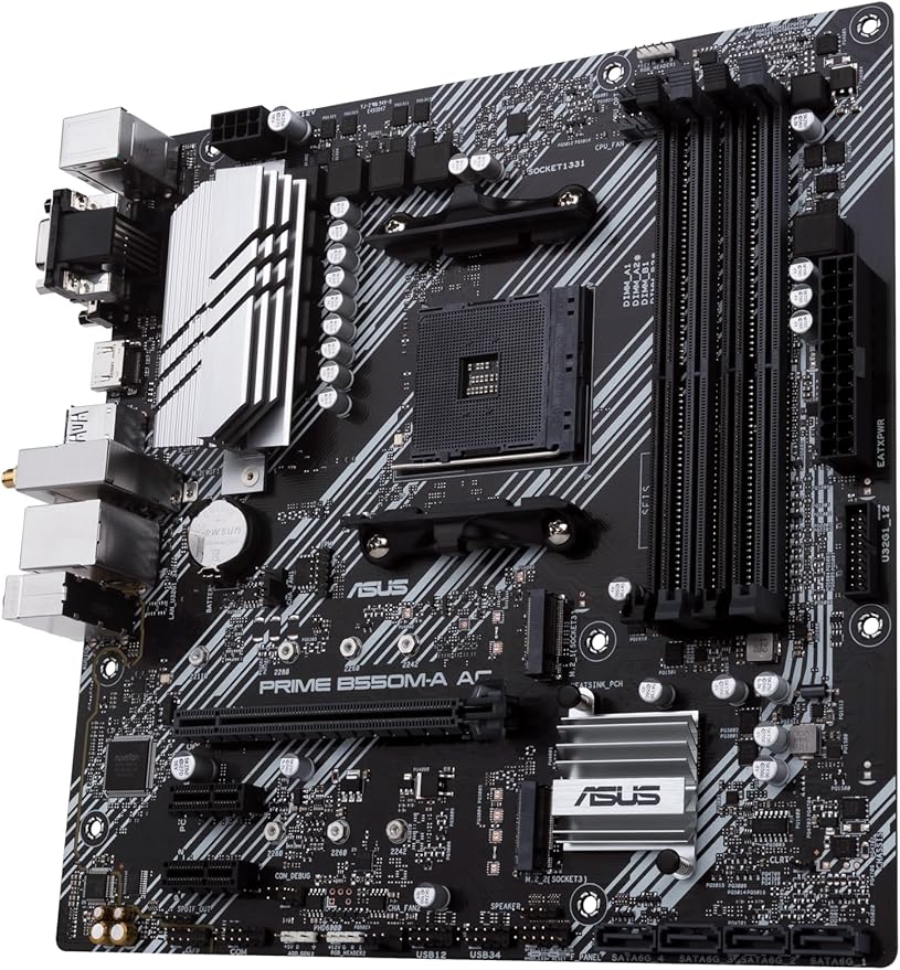 ASUS Prime B550M-A AC AMD AM4 (3rd Gen Ryzen™) Micro ATX Motherboard (PCIe 4.0, WiFi, ECC Memory, 1Gb LAN, HDMI 2.1/D-Sub, 4K@60HZ, Addressable Gen 2 RGB Header and Aura Sync)