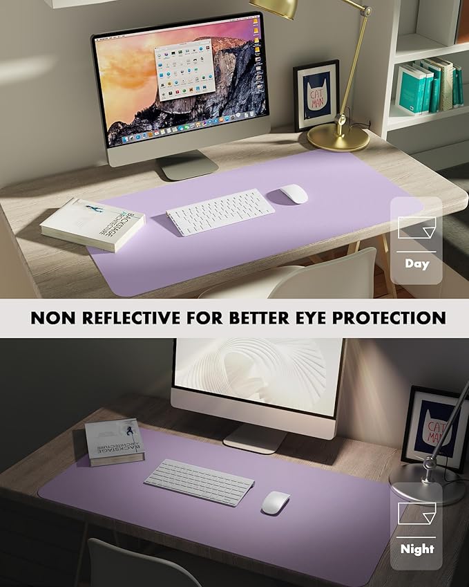 YSAGi Double-Sided Desk Pad, 35.4"x17"Leather Desk Mat, Eco Cork Desk Pad Protector,Large Mouse Pad,Waterproof Desk Blotter for Office/Home(Light Purple)
